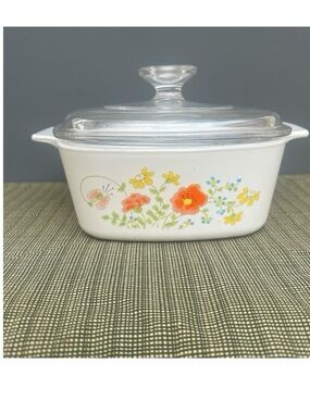 VTG. HTF CorningWare Wildflower 1.5 Quart Square shape Casserole A1 1/2 Dish